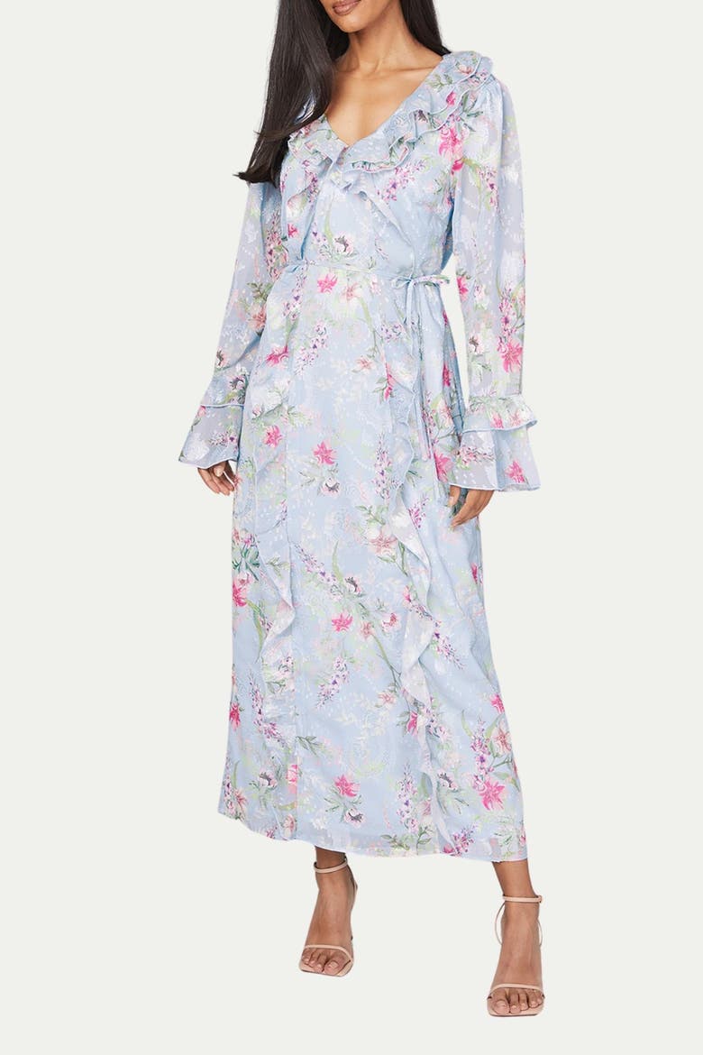 Floral Ruffle Belted Midaxi Dress, Alternate, color, Blue