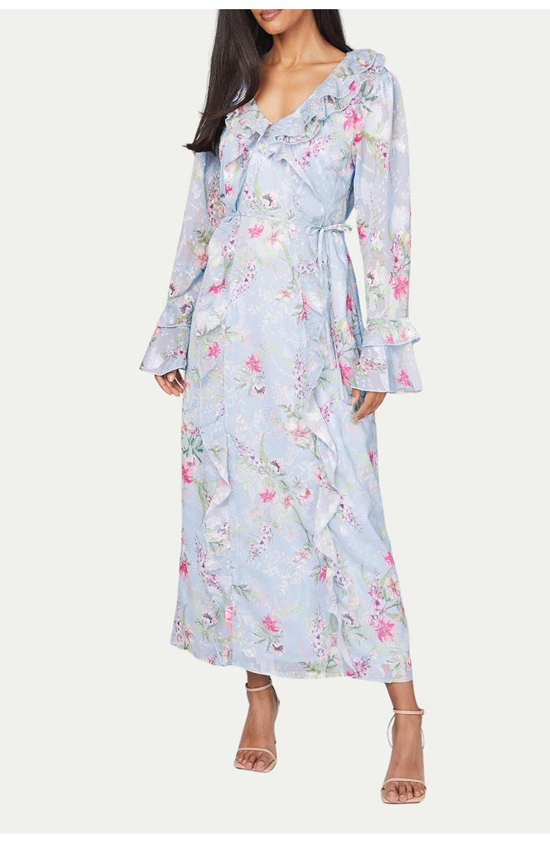 Wallis Floral Ruffle Belted Midaxi Dress, Alternate, color, Blue