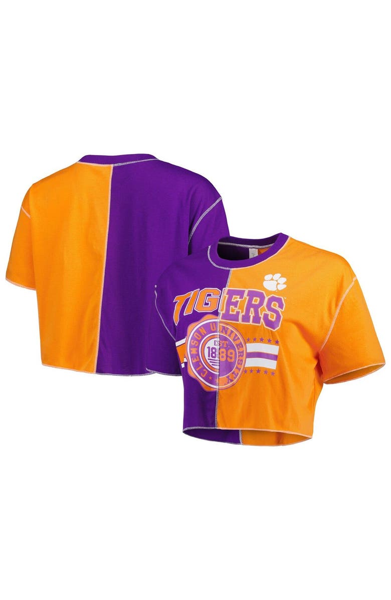 ZOOZATZ Women's ZooZatz Purple/Orange Clemson Tigers Colorblock Cropped T-Shirt, Main, color, 