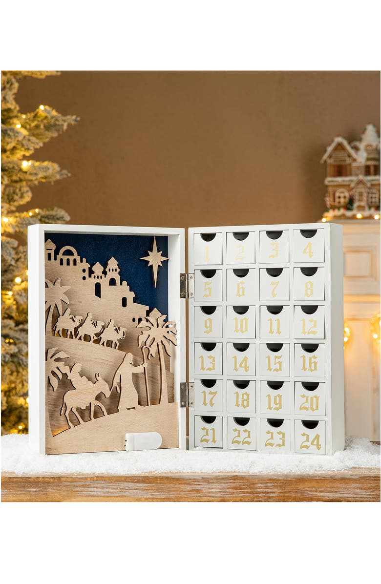 Glitzhome Lighted Wooden Christmas Nativity Advent Countdown Calendar Decor, Alternate, color, 