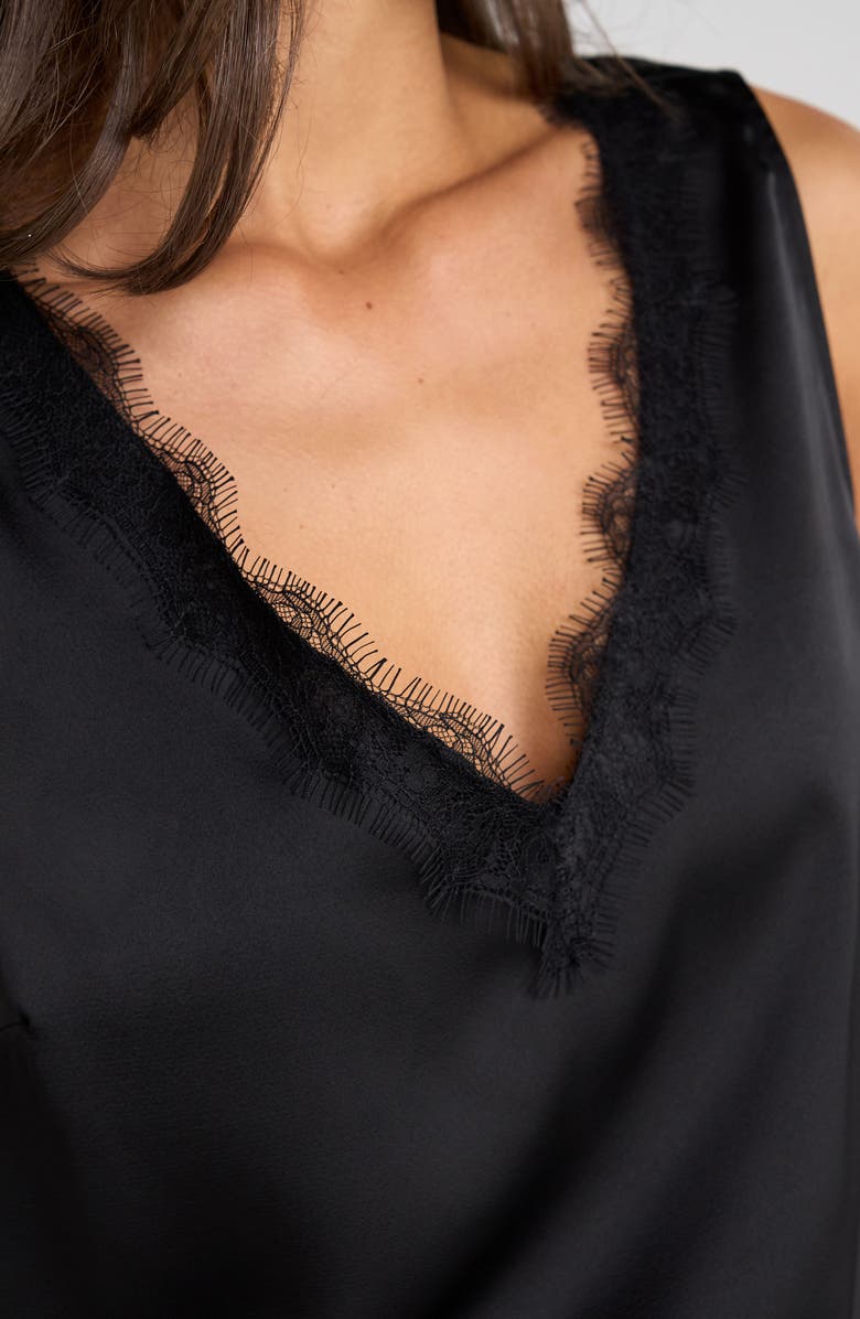 Liverpool Lace Trim V-Neck Woven Tank, Alternate, color, Black