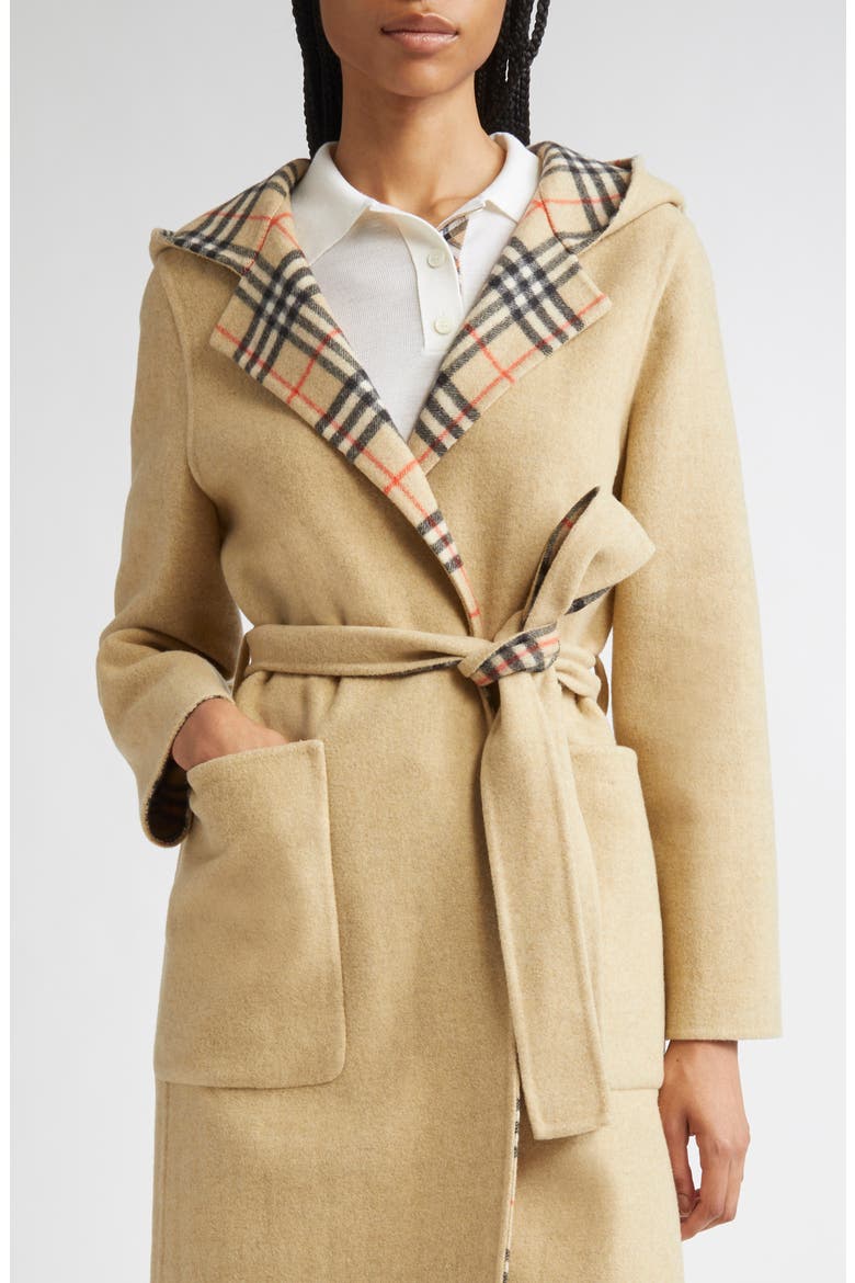Hampshire Wool Reversible Hooded Coat, Alternate, color, SAND IP CHECK