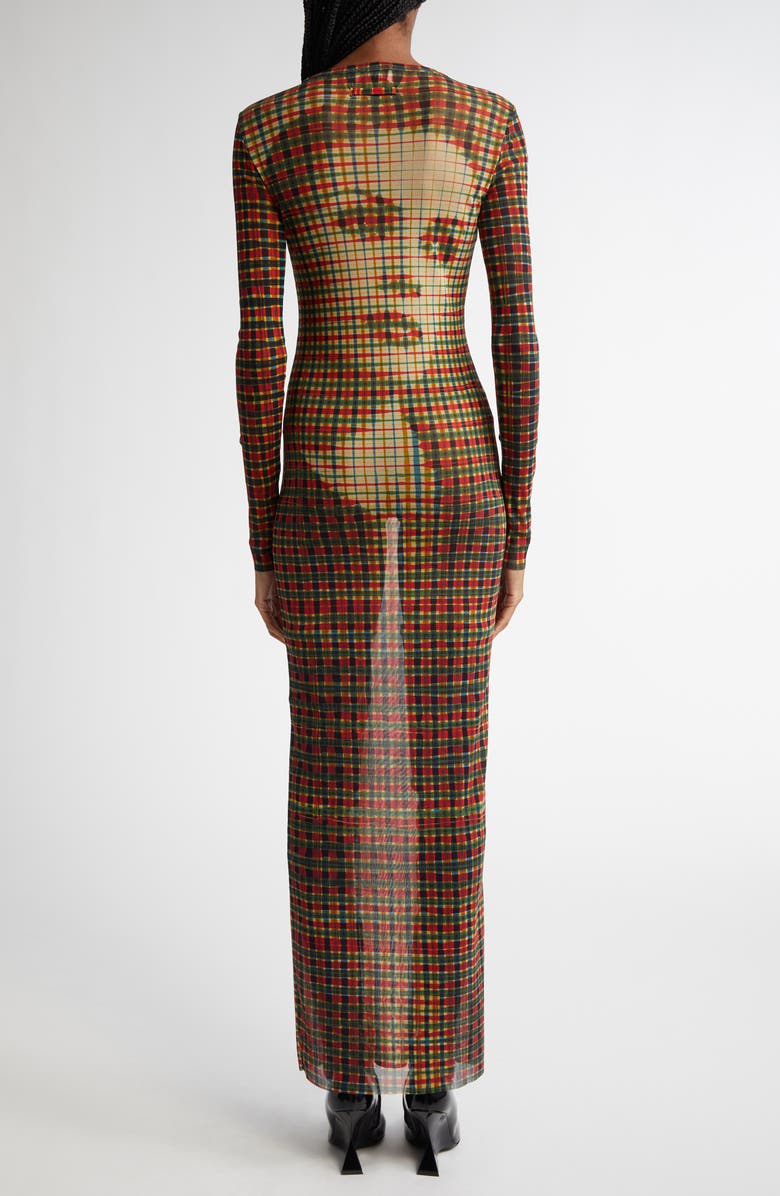 Jean Paul Gaultier Portrait Print Tartan Long Sleeve Mesh Dress, Alternate, color, 