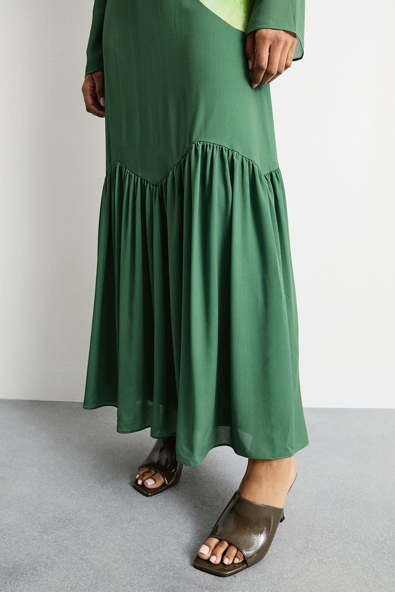 Chiffon Placement Print Midaxi Dress, Alternate, color, Dark Green