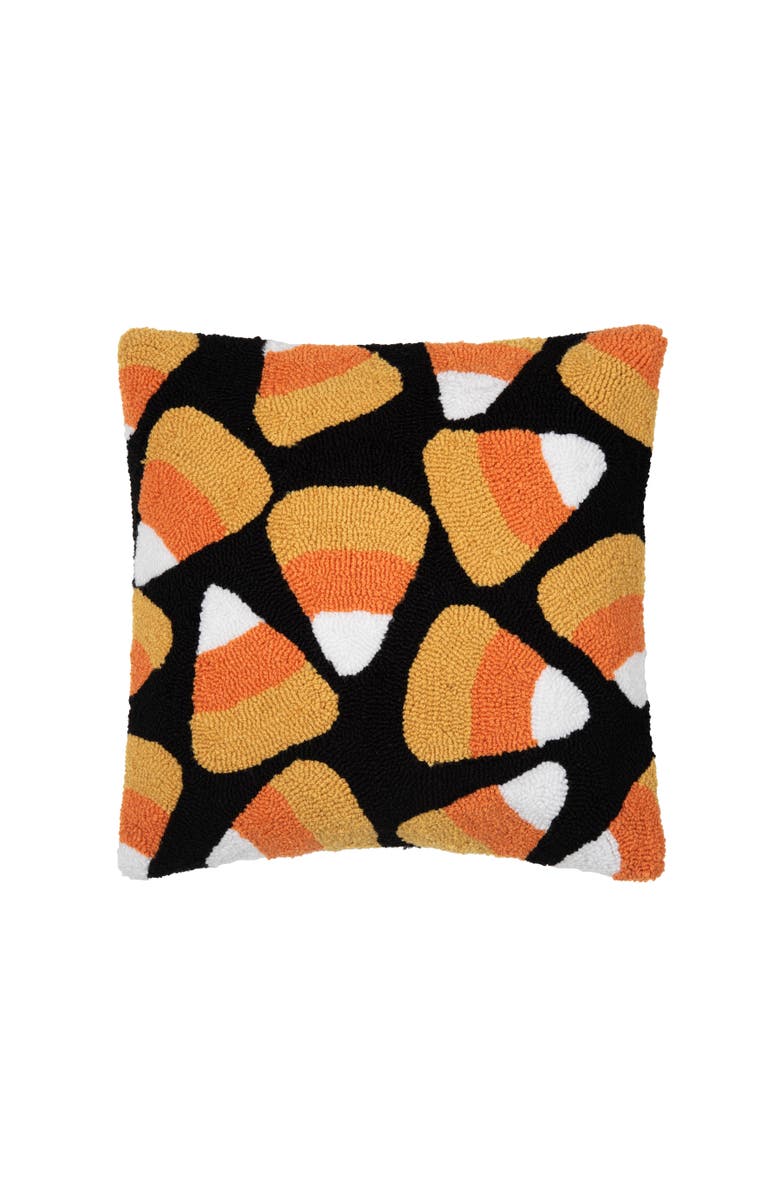 C&F Home Candy Corn Halloween Hooked Pillow, 18" x 18", Main, color,