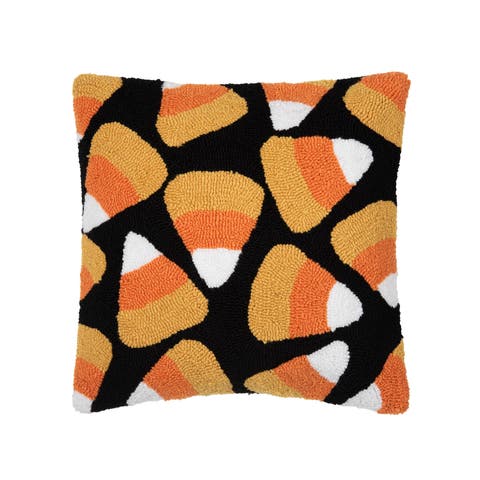 Candy Corn Halloween Hooked Accent Throw Pillow 18" x 18"
