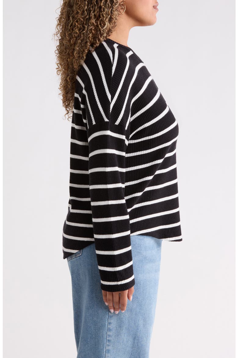 Drop Shoulder Waffle Tee, Alternate, color, BLACK- IVORY STACY STRIPE