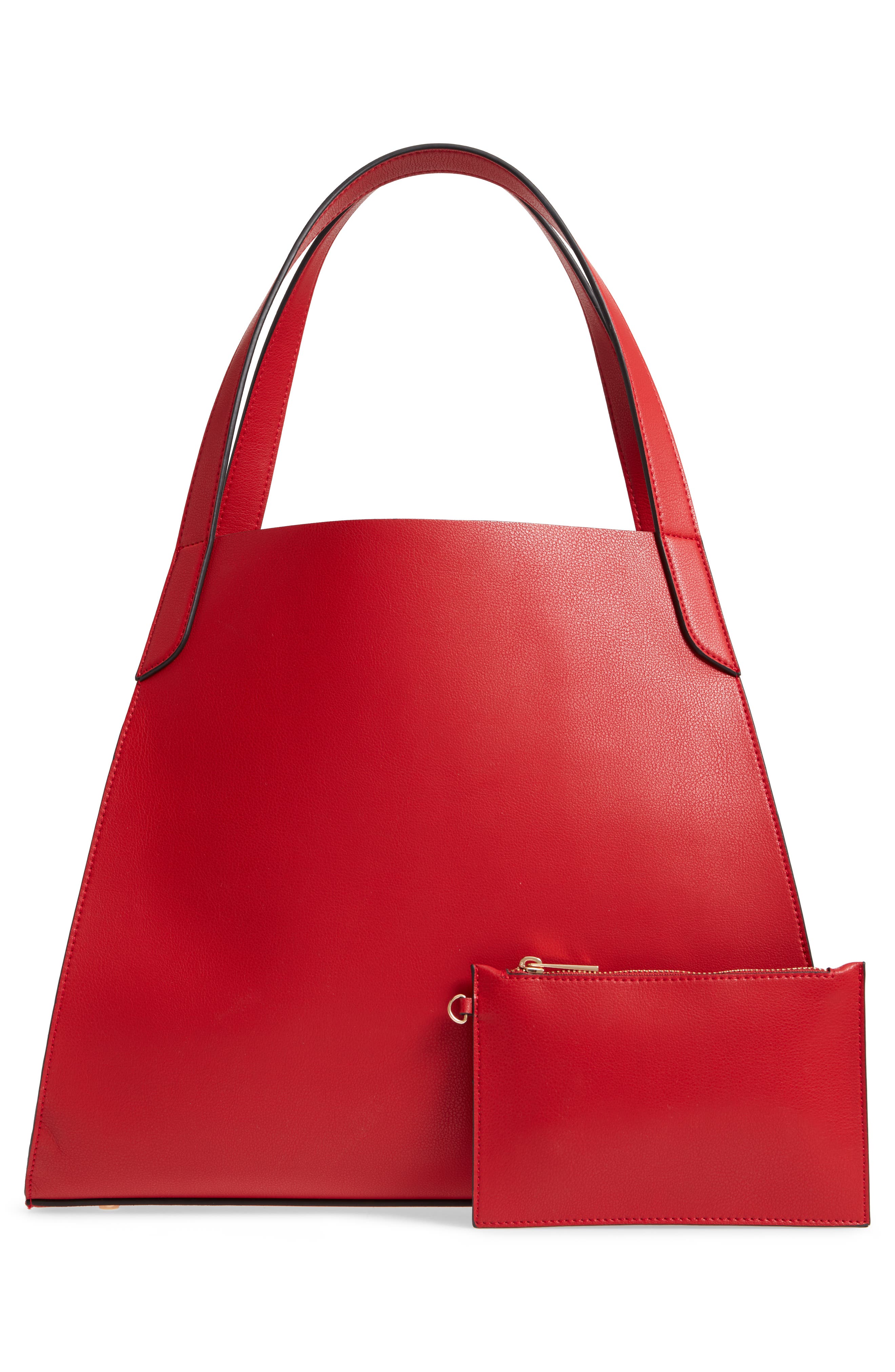 Trapezoid Faux Leather Tote, Alternate, color, RED