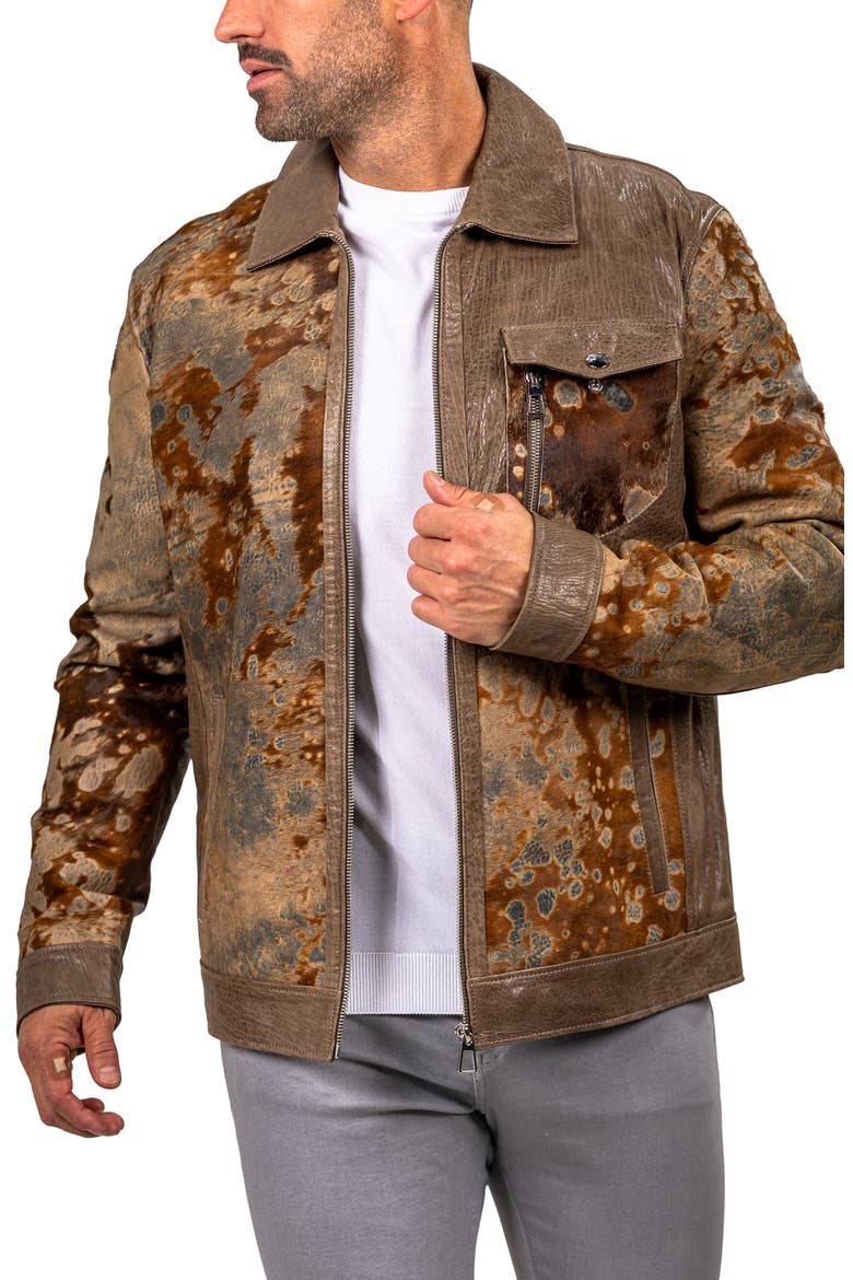 Leather & Genuine Calf Hair Jacket, Alternate, color, BROWN