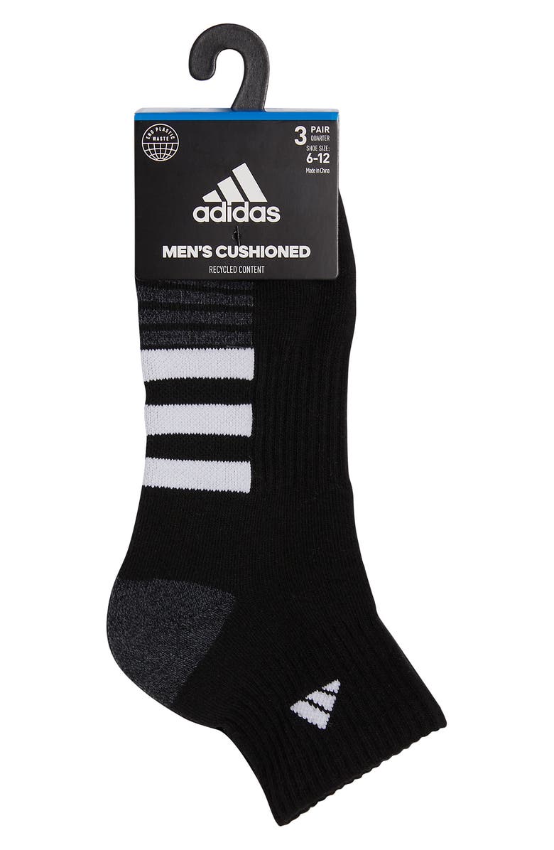 adidas 3-Pack Cushioned High Quarter Socks, Alternate, color, Black/ Grey/ White