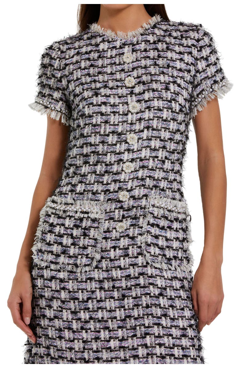 Mac Duggal Multicolor Cap Sleeve Floral Button Detail Shift Dress, Alternate, color, Black Multi