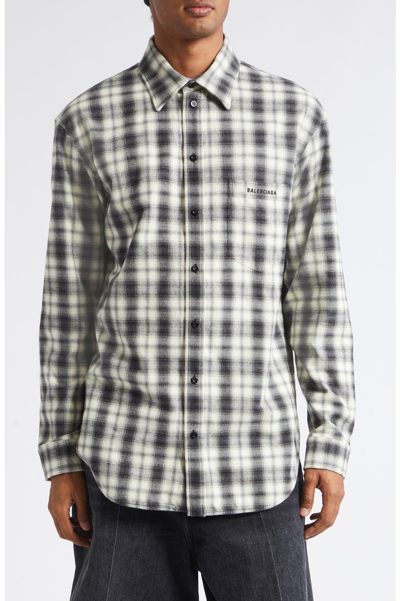 Regular Fit Check Cotton Flannel Button-Up Shirt, Main, color, 9040 WHITE/ BLACK