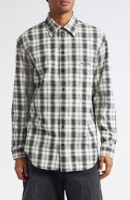 Balenciaga Regular Fit Check Cotton Flannel Button-Up Shirt
