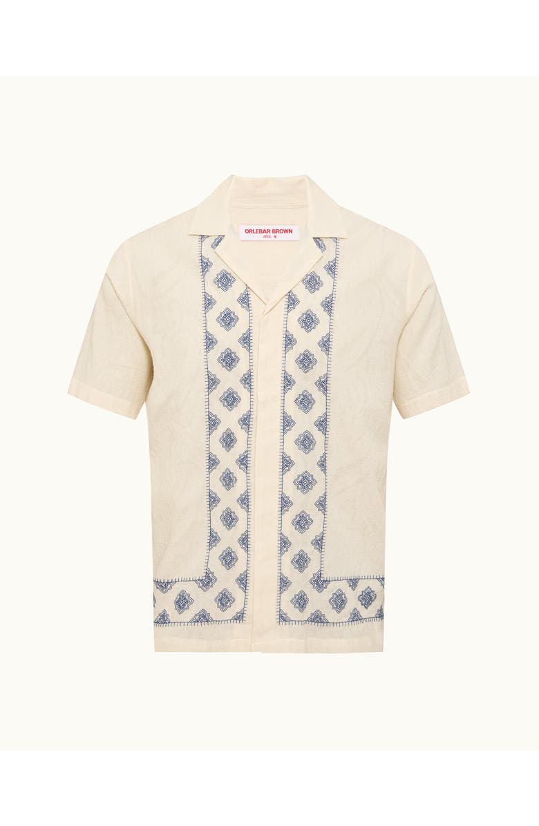 Orlebar Brown Maitan Embroidery Relaxed Fit Carnival Embroidery Shirt, Main, color, White Sand/Nightfall Blue