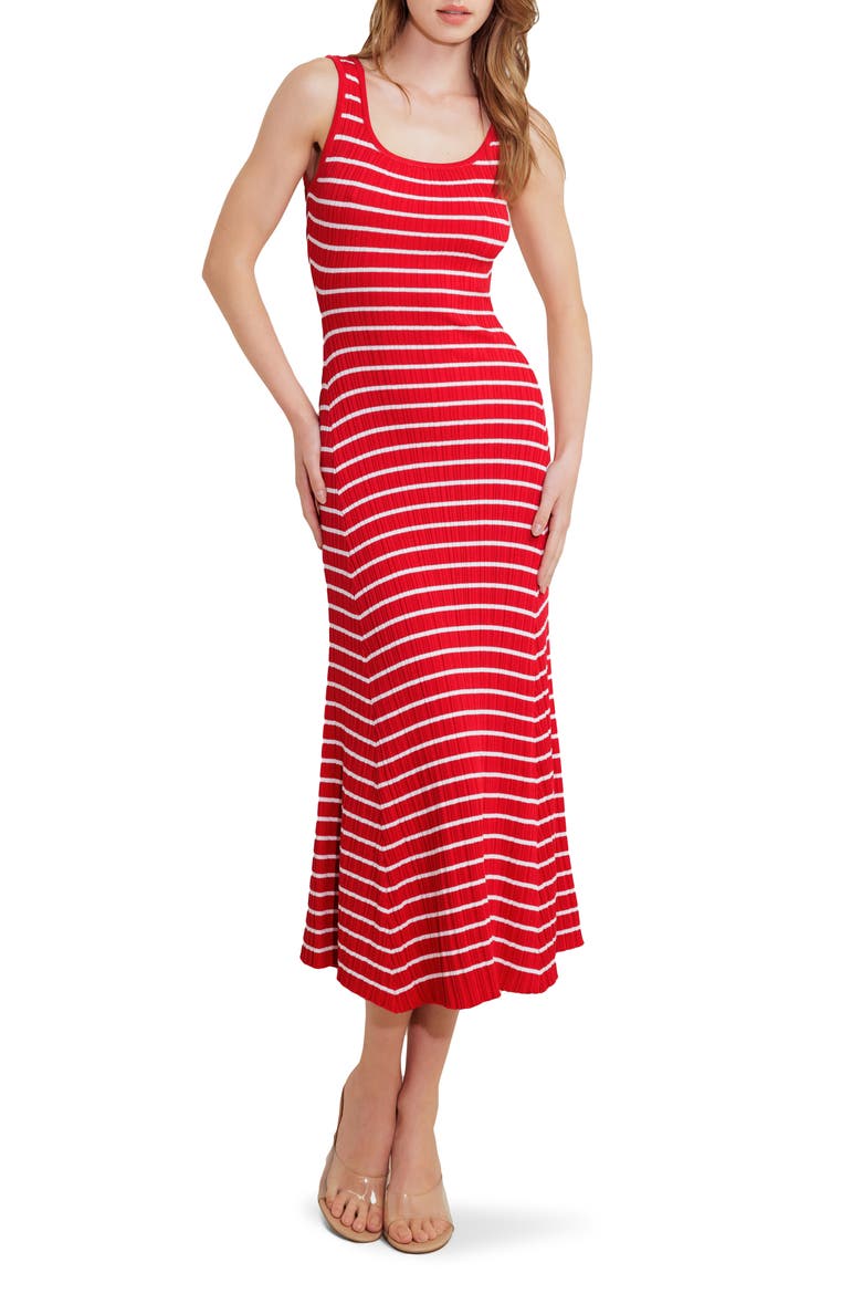 Stripe Rib Midi Dress, Main, color, RED