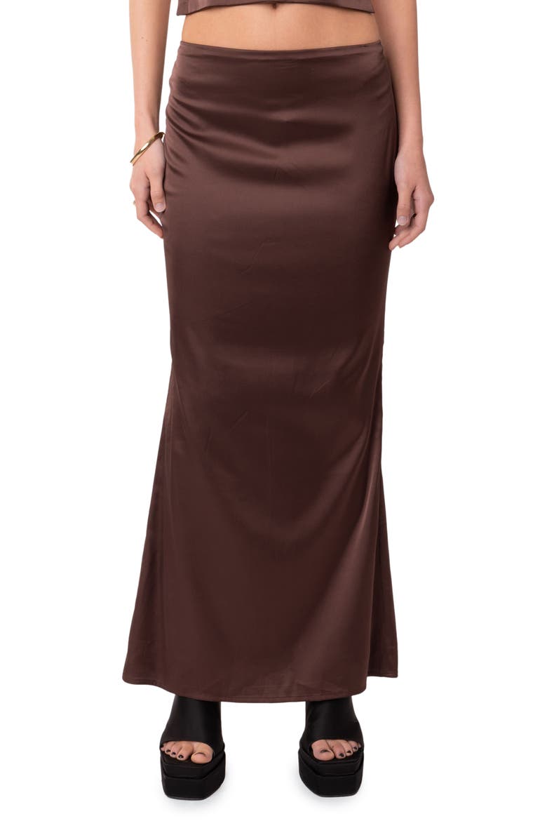 Ruched Satin Maxi Skirt, Main, color, BROWN