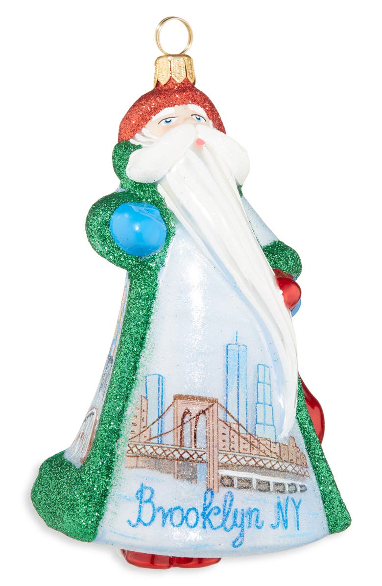 Joy to the World Collectibles Glitterazzi Brooklyn Santa Glass Ornament, Main, color, Blue/ Green