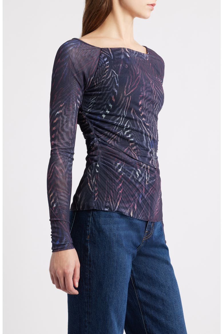 Essuna Print Pleated Top, Alternate, color, FEATHER MULTI FANTASY
