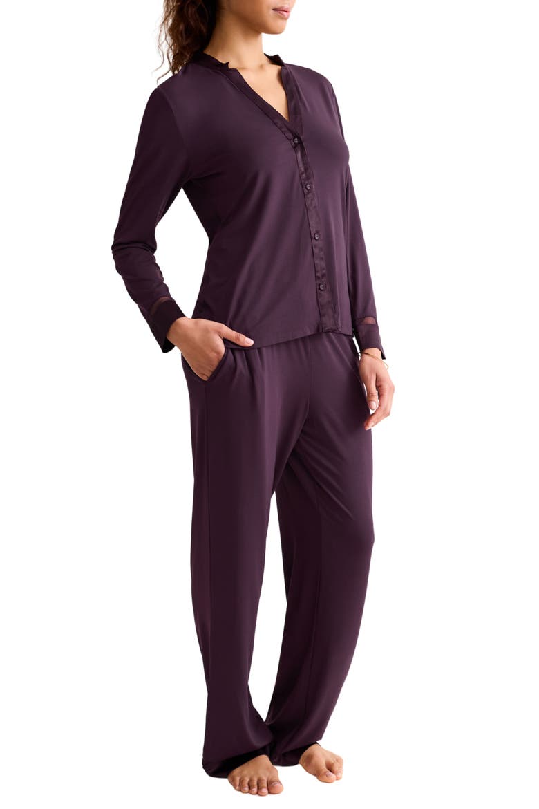 Tuxedo Satin Trim Pajamas, Main, color, VINO