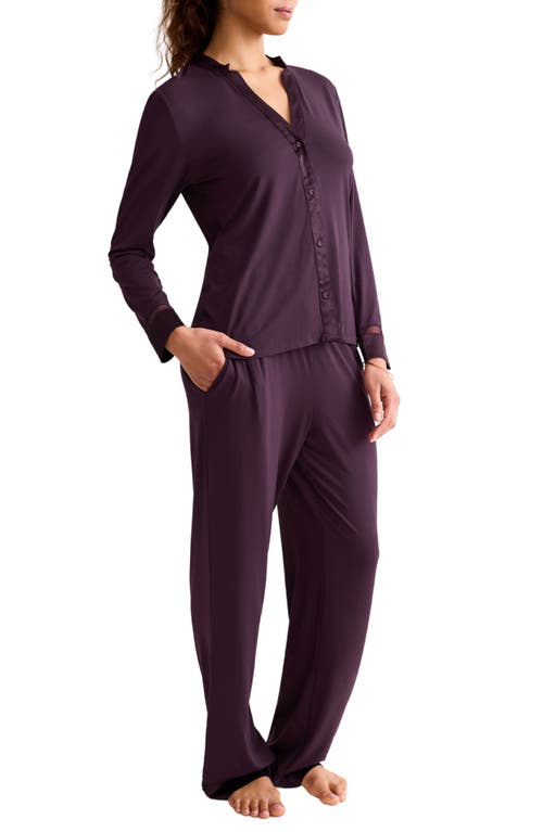 Fleur't Tuxedo Satin Trim Pajamas In Purple