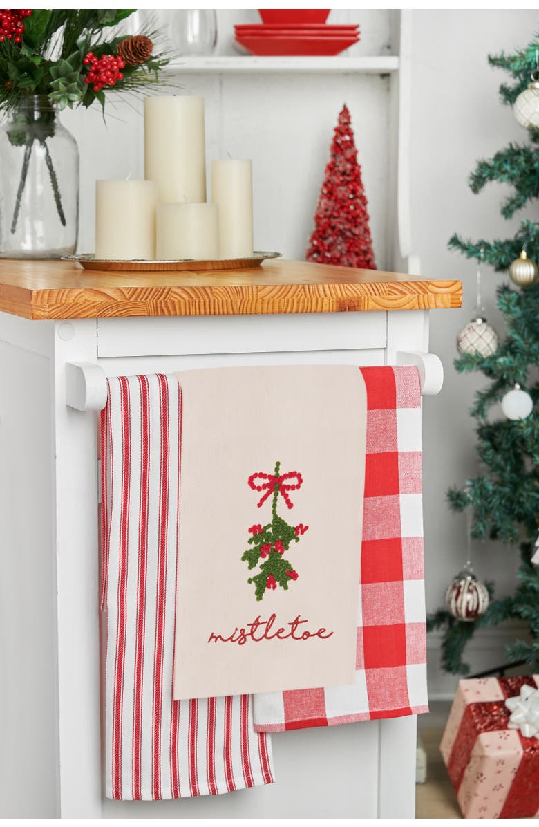 C&F Home Mistletoe Berries French Knot Cotton Embroidered Flour Sack Kitchen Towel, Alternate, color, 