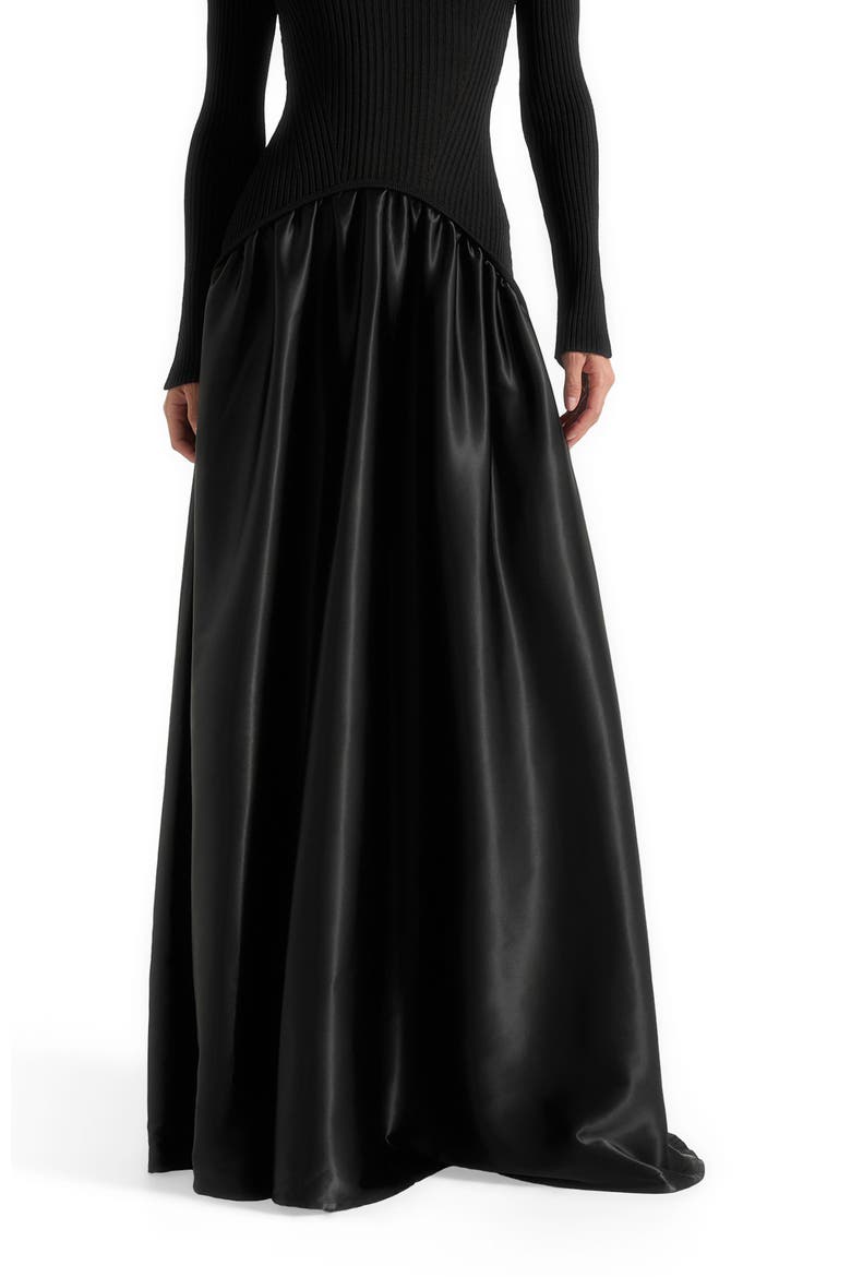 Adeline Knit & Satin Curved Hem Maxi Dress, Alternate, color, Black