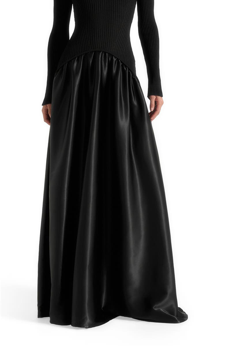 Manière De Voir Adeline Knit & Satin Curved Hem Maxi Dress, Alternate, color, Black