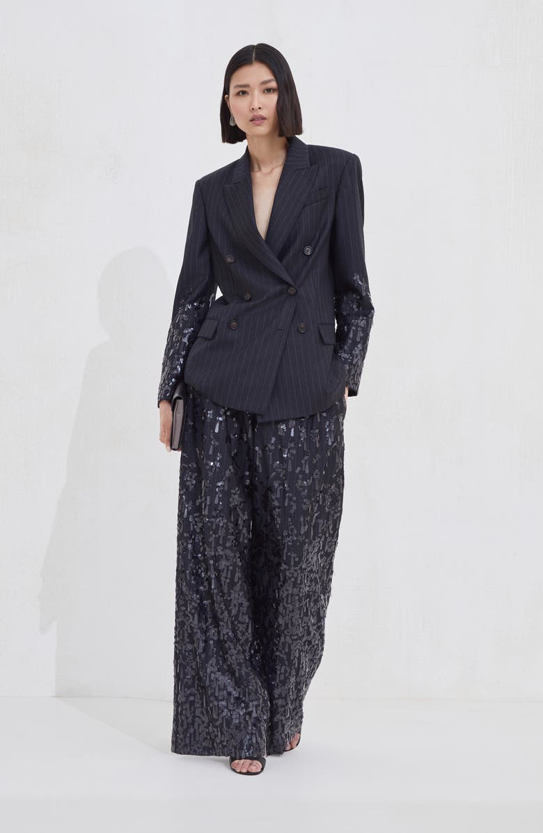 Brunello Cucinelli Blazer with swing drops embroidery, Alternate, color, Lignite Grey