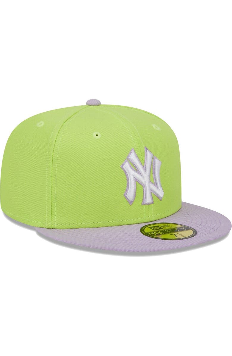 New Era Men's New Era Neon Green/Lavender New York Yankees Spring Color Two-Tone 59FIFTY Fitted Hat, Alternate, color,