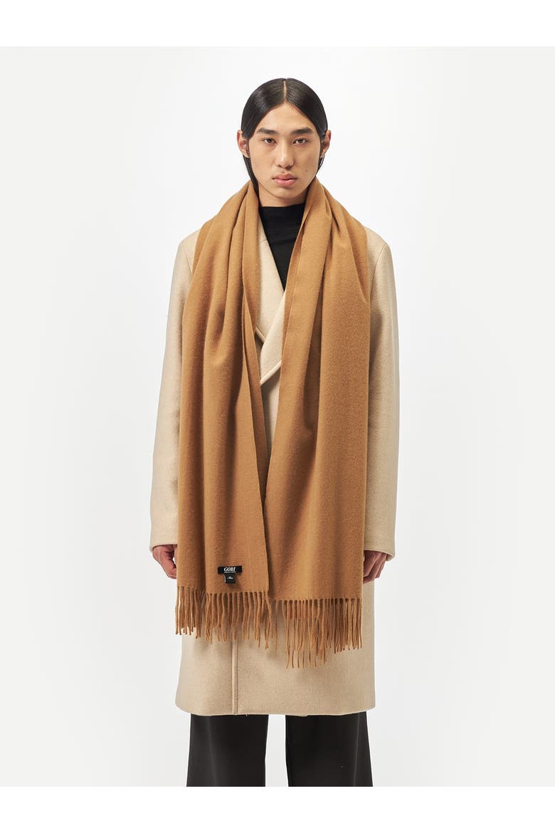 Oversized Cashmere Woven Scarf, Alternate, color, almond