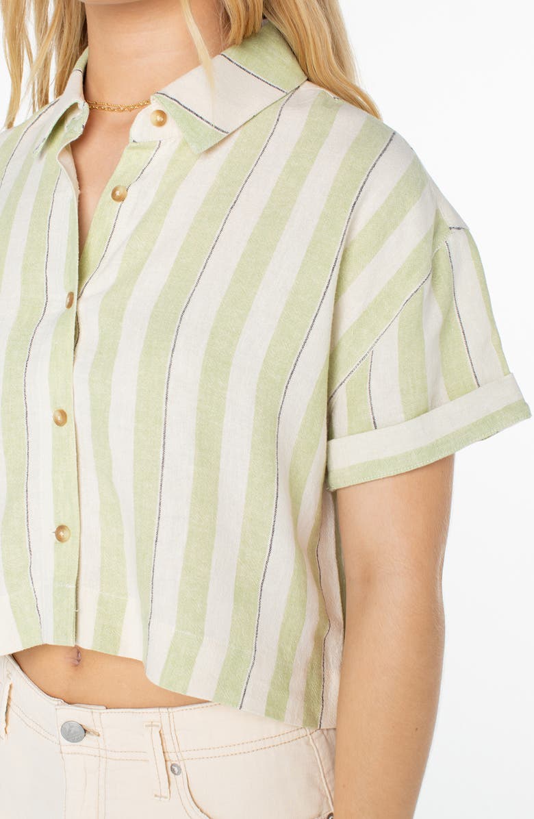 Roxy Kula Linen Blend Crop Button-Up Shirt, Alternate, color, Tarragon Horizon Stripe