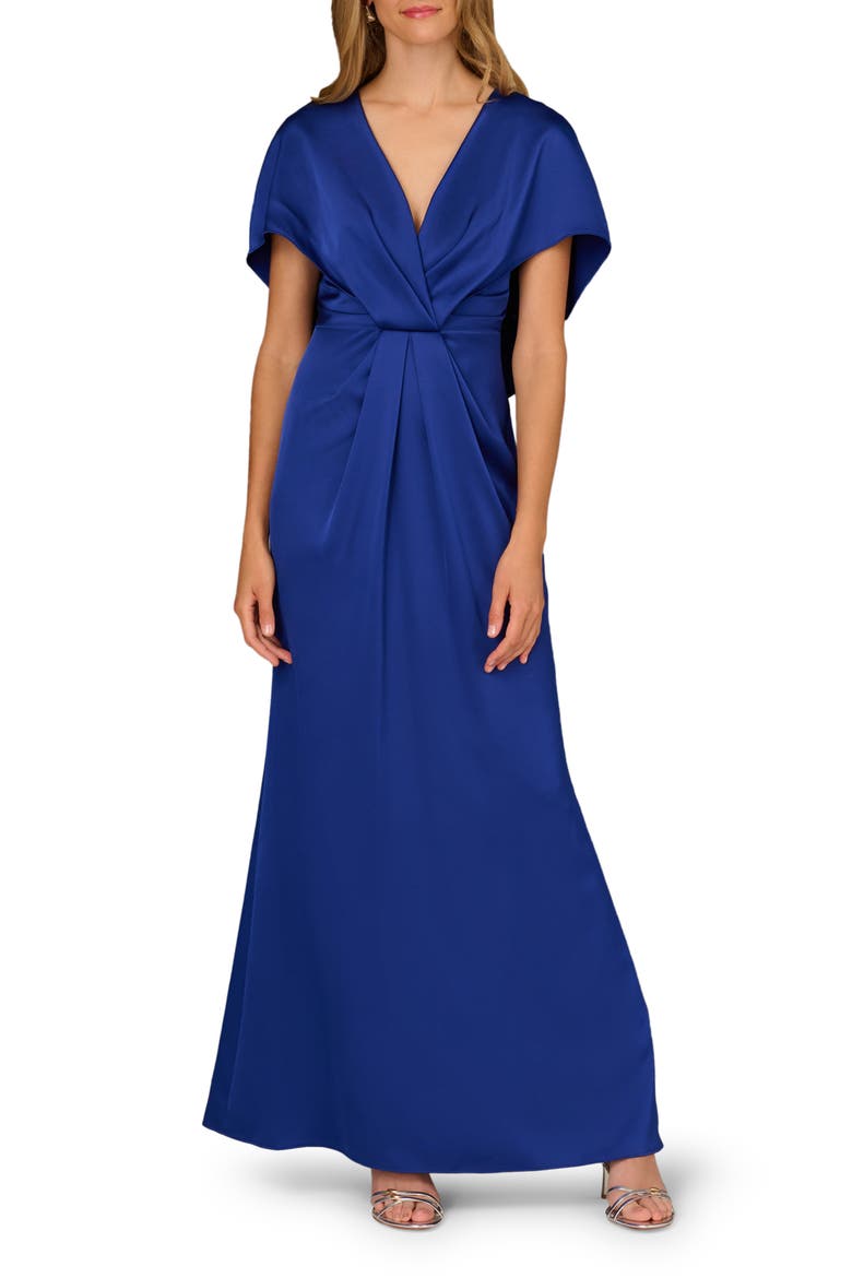 Bow Back Crepe & Satin Mermaid Gown, Main, color, ROYAL SAPPHIRE