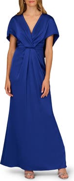 Aidan Mattox Bow Back Crepe & Satin Mermaid Gown