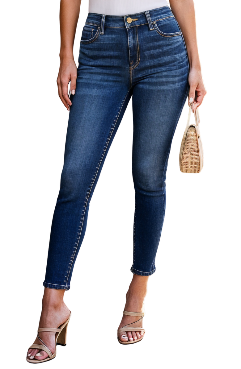 Knit and Lounge High-Waisted Skinny Jeans with Faded Wash and Stretch Fit, Alternate, color, 