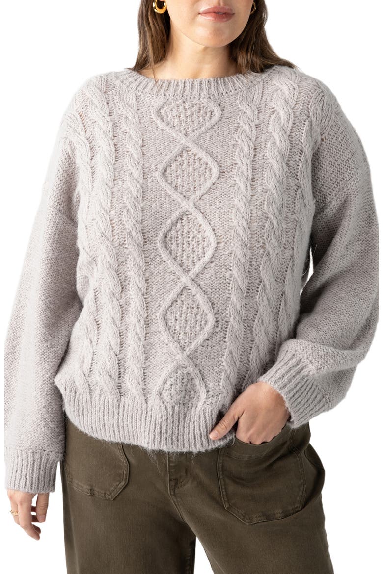 Crewneck Cable Sweater, Main, color, HEATHER ASPHALT