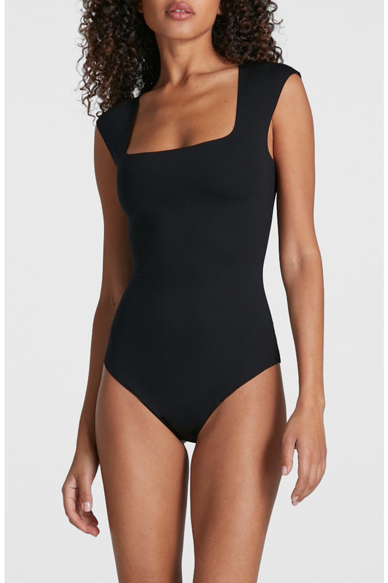 Neoprene Cap Sleeve Bodysuit, Main, color, BLACK