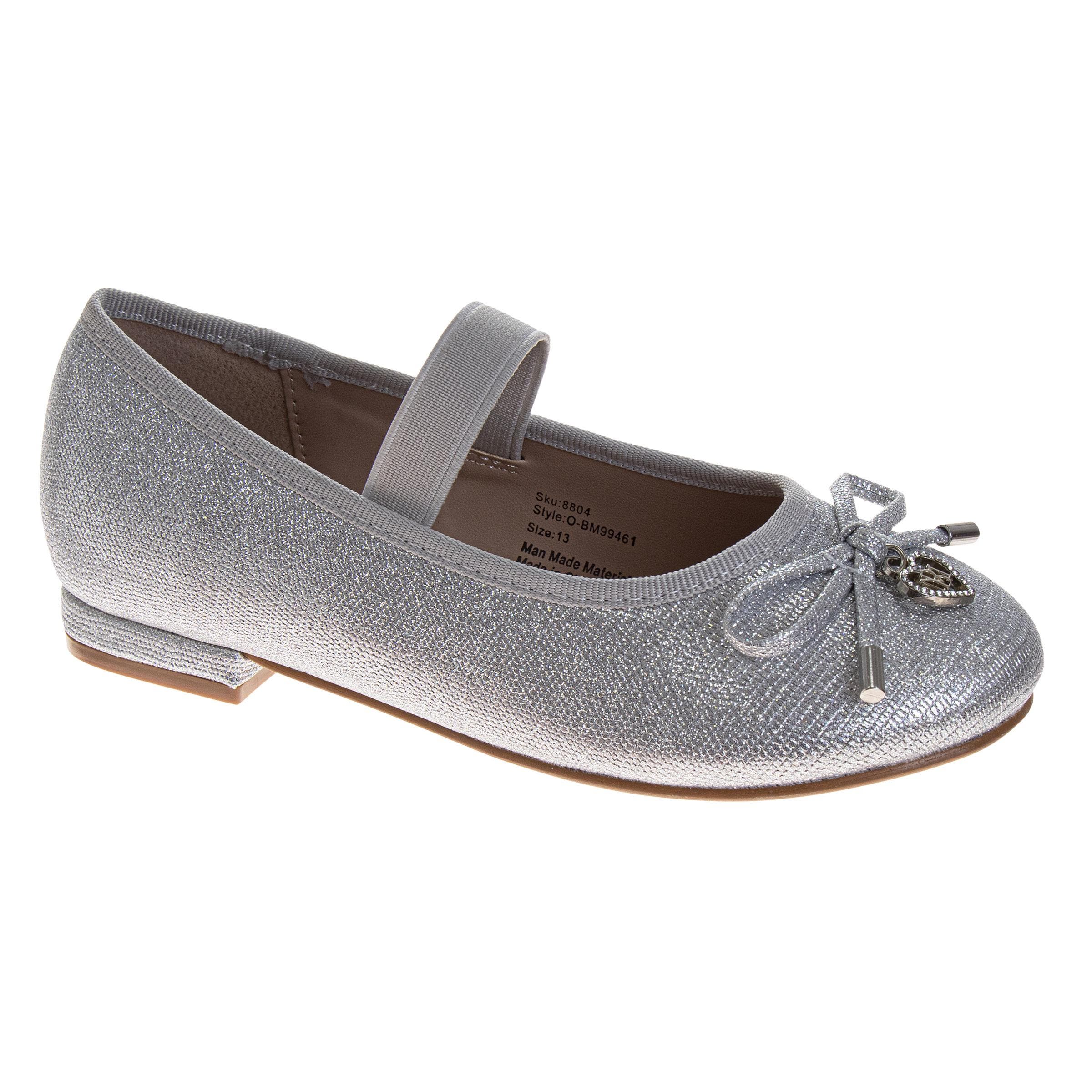 BADGLEY MISCHKA Dress Shoes for Girls Elegant Glitter Finish Classic Formal, Main, color, Silver