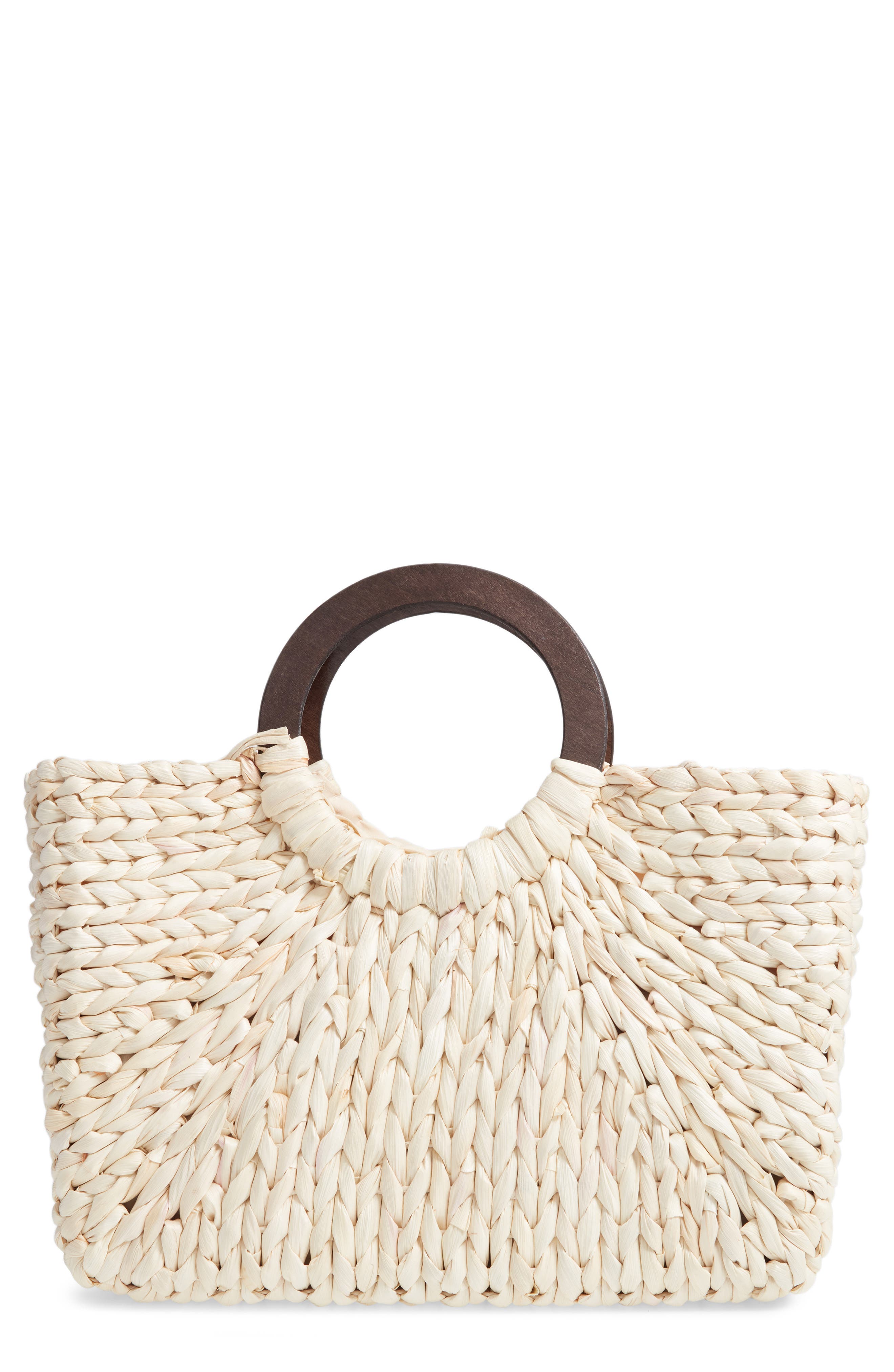 Straw Top Handle Tote, Main, color, WHITE