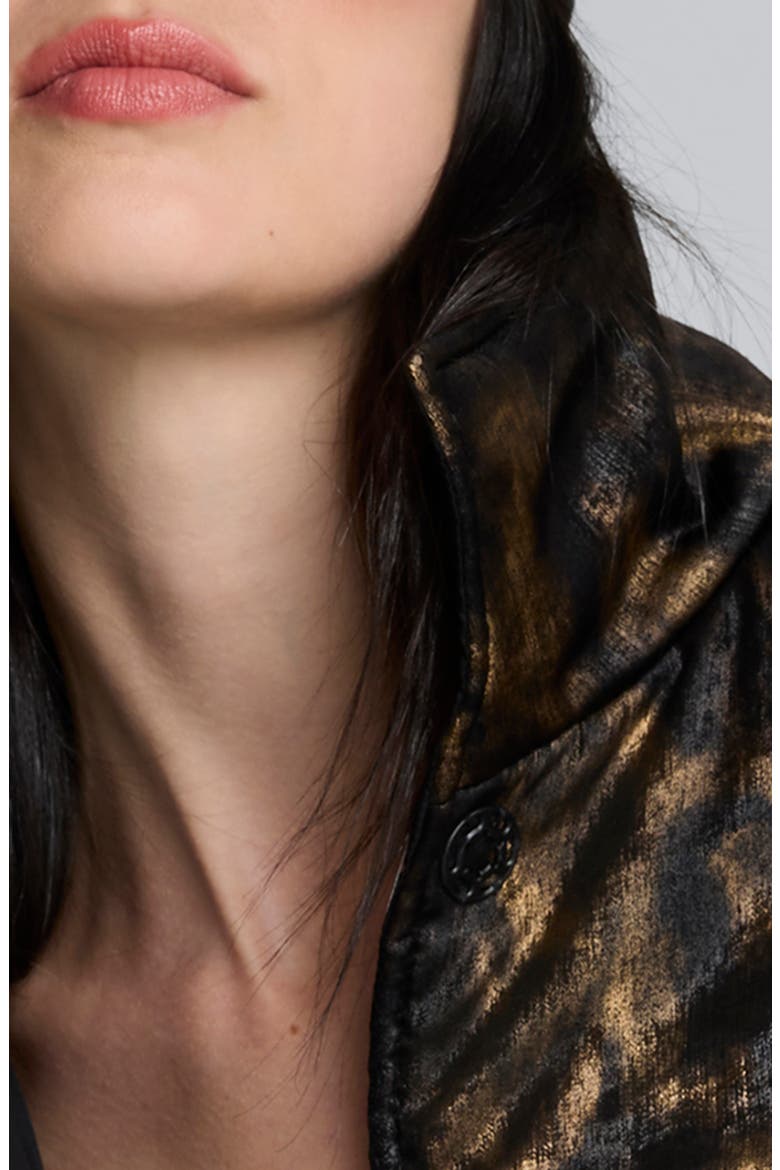 Animal Print Foiled Satin Seamed Puffer Jacket, Alternate, color, BLACK/ MARSH BROWN