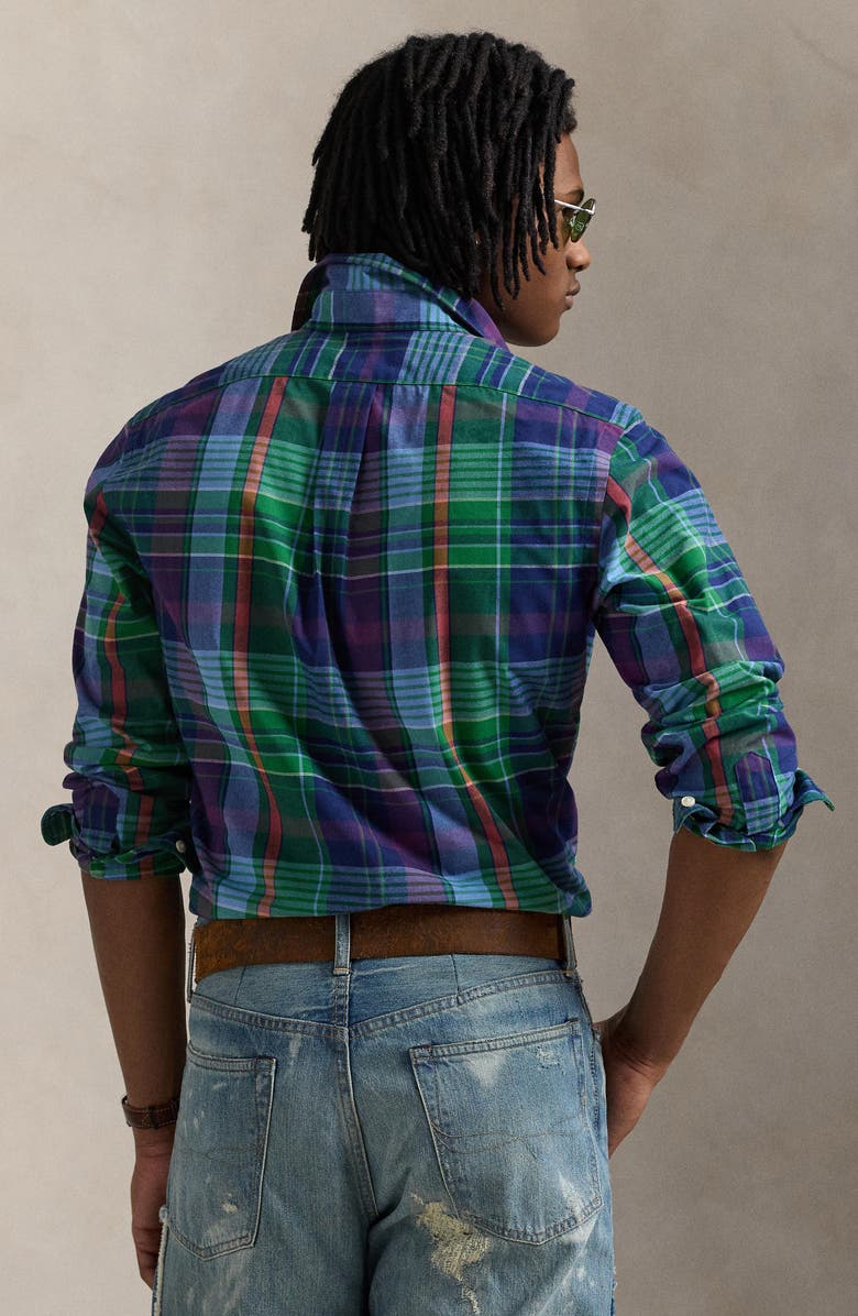 Polo Ralph Lauren Madras Plaid Performance Button-Down Shirt, Alternate, color, Green/ Navy Multi