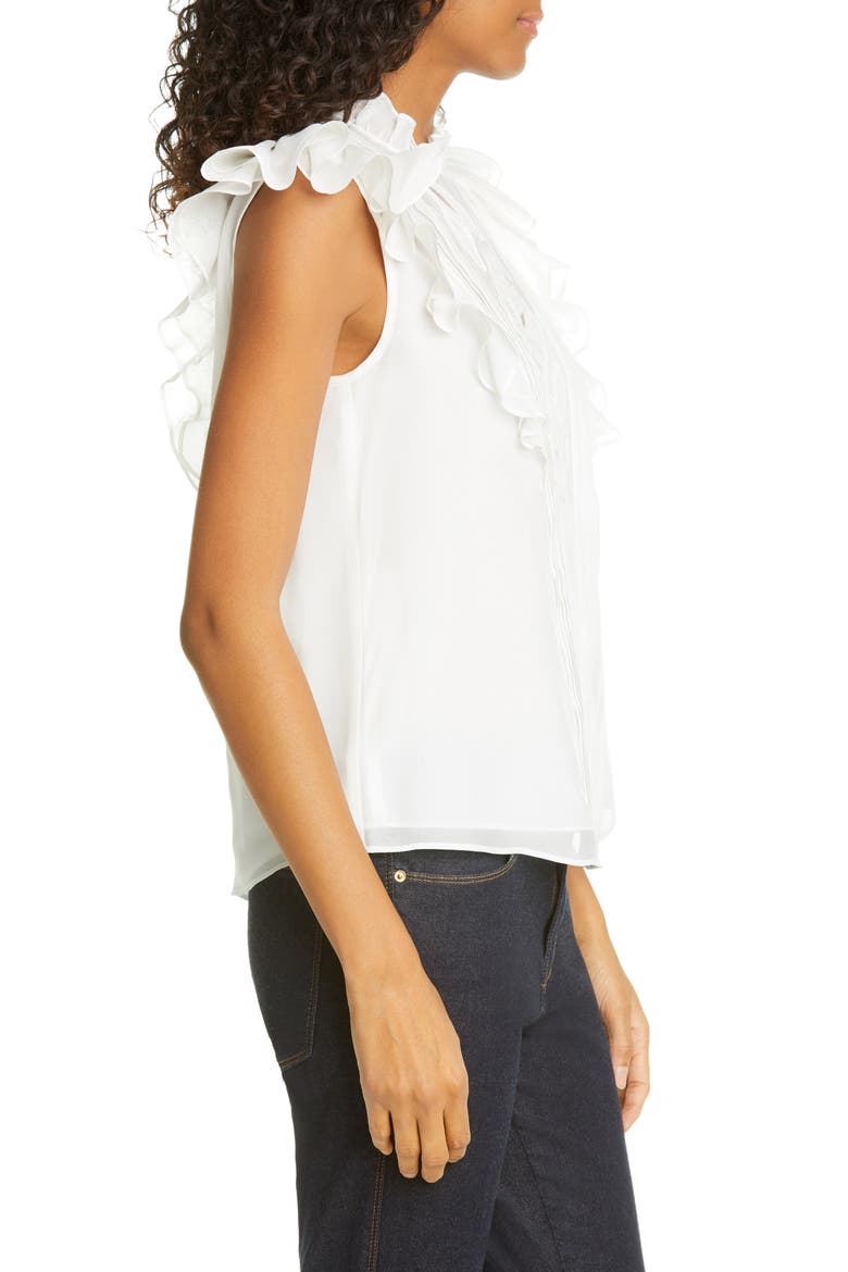Hana Embroidered Ruffle Sleeve Silk Top, Alternate, color, SNOW