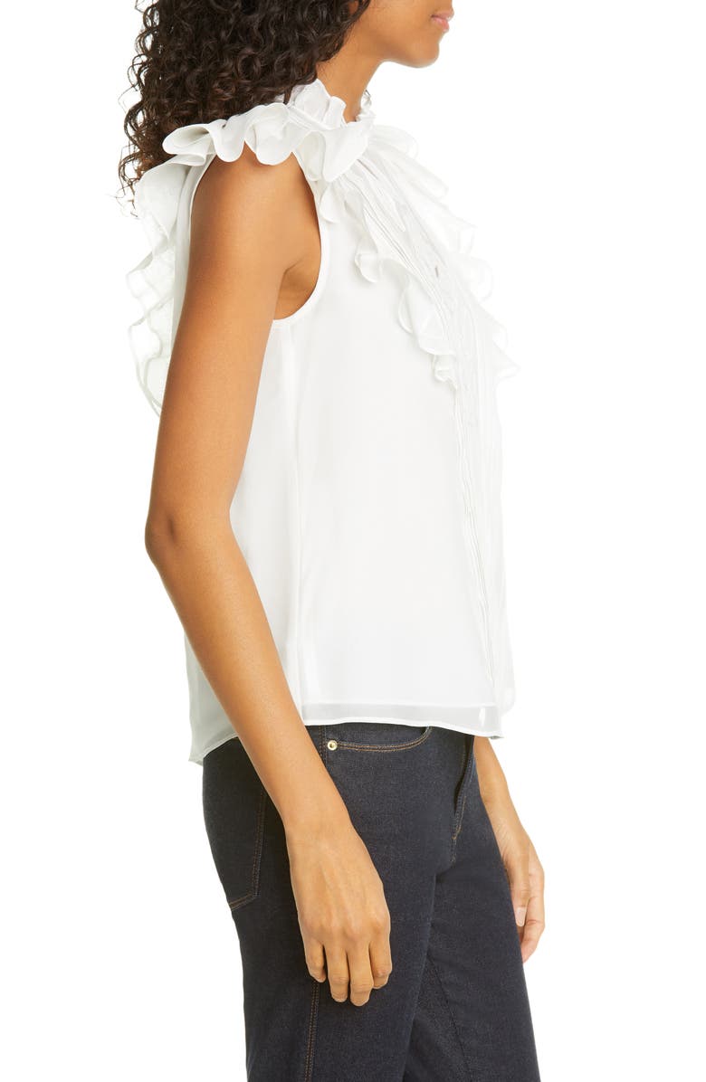 Rebecca Taylor Hana Embroidered Ruffle Sleeve Silk Top, Alternate, color, 