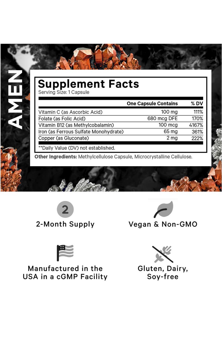 Codeage Amen Iron Ultra + Copper, Folate, Vitamin C & B12, Alternate, color, White