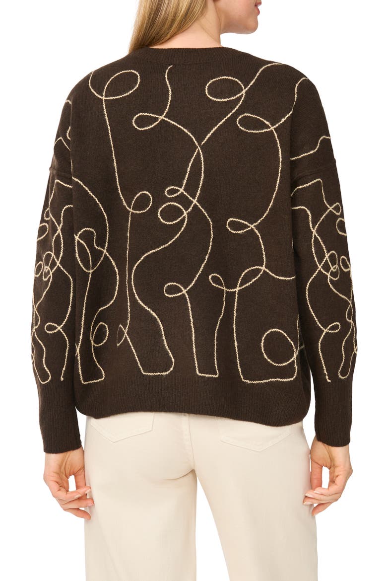 Embroidered Line Art Sweater, Alternate, color, CHOCOLATE