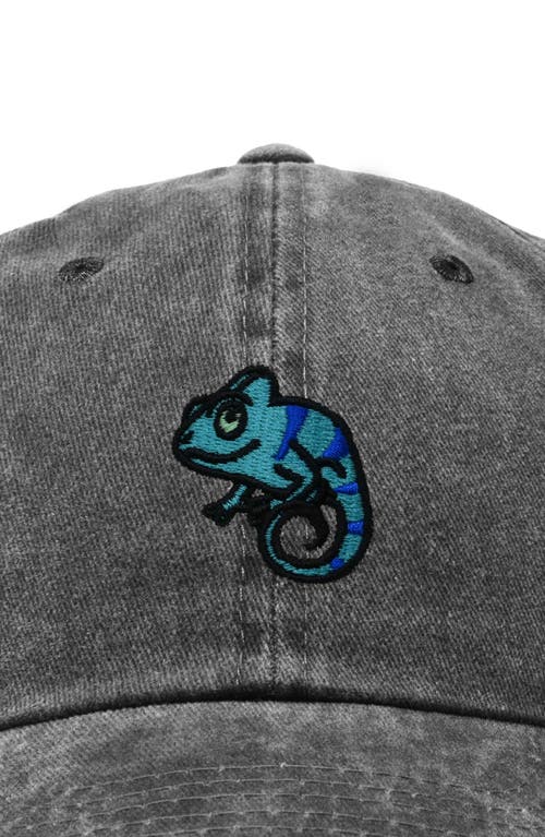 Dalix Chameleon Embroidered Dad Hat In Washed Black