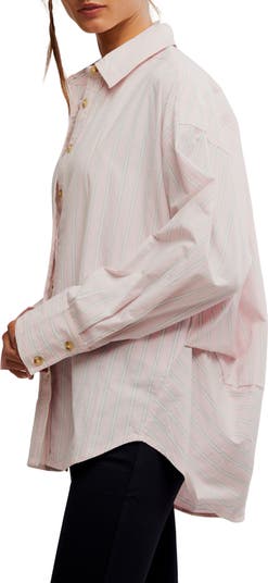 Varsity Vibes Stripe Oversize Cotton Button-Up Shirt