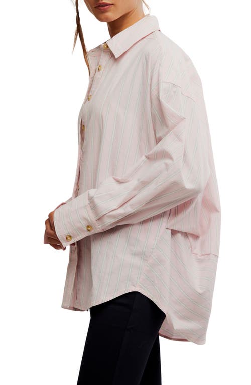 FREE PEOPLE FREE PEOPLE VARSITY VIBES STRIPE OVERSIZE COTTON BUTTON-UP SHIRT 