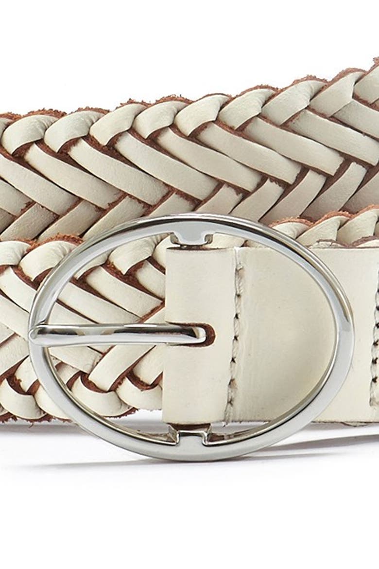 Women's Woven Leather Belt, Alternate, color, White