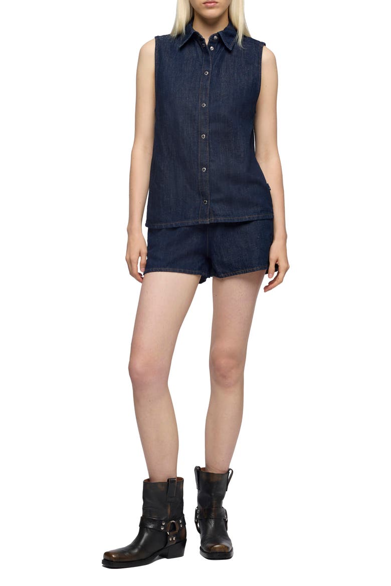 High Waist Cotton & Linen Denim Trouser Shorts, Alternate, color, BLOSSOM