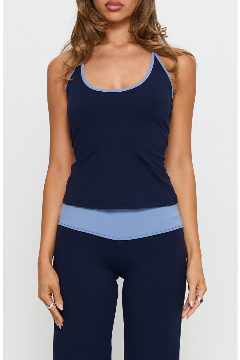 Kobee Contrast Trim Halter Top, Main, color, NAVY / LIGHT BLUE
